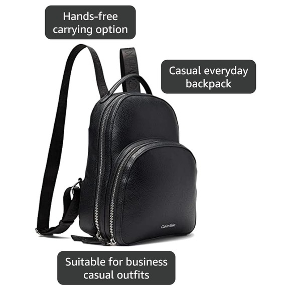 NWT Calvin Klein Estelle Novelty Backpack Black Pebbled Faux Leather Logo Straps main image 7